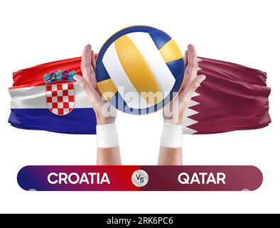 Croatia vs Qatar national teams volleyball volley ball match competition concept. Stock Photo