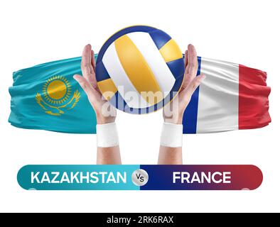 Kazakhstan vs France national teams volleyball volley ball match competition concept. Stock Photo