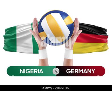 Nigeria vs Germany national teams volleyball volley ball match competition concept. Stock Photo