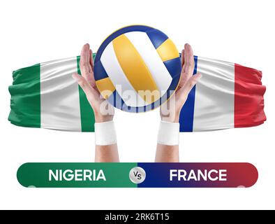 Nigeria vs France national teams volleyball volley ball match competition concept. Stock Photo