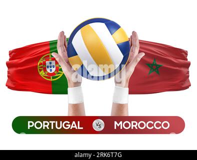 Portugal vs Morocco national teams volleyball volley ball match competition concept. Stock Photo