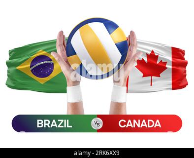 Brazil vs Canada national teams volleyball volley ball match competition concept. Stock Photo