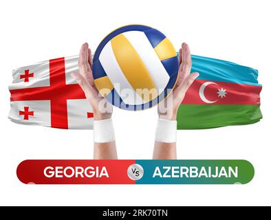 Georgia vs Azerbaijan national teams volleyball volley ball match competition concept. Stock Photo