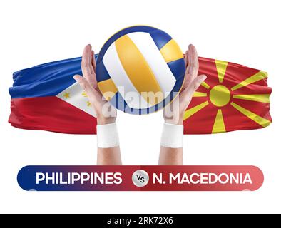 Philippines vs North Macedonia national teams volleyball volley ball match competition concept. Stock Photo