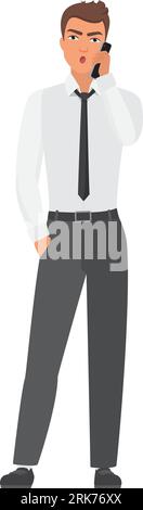 Office man employee in standing pose. Office worker talking on phone vector illustration Stock Vector