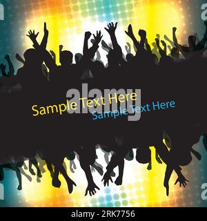 Colorful Silhouettes of a Group of Dancing People In Circle - Party Flyer, Cover or Background Design Template in Freely Scalable and Editable Vector Stock Vector
