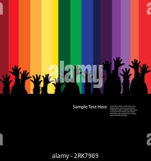 Hands in the dark in front of a rainbow stage Stock Vector