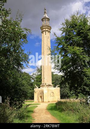 Lord Cobham's Pillar in Stowe Landscape Gardens in North Buckinghamshire, England Stock Photo