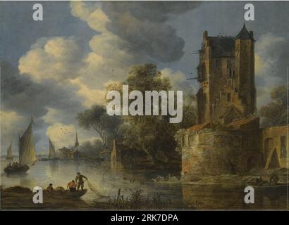 River Landscape with a Bastion 1660s by Adriaen van der Cabel Stock Photo