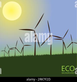 Windmills in the sunset background Stock Vector
