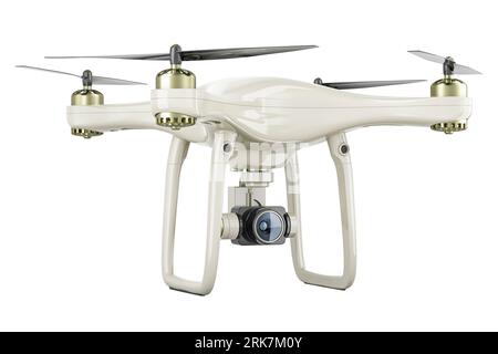 White Drone, closeup, 3D rendering isolated on white background Stock Photo