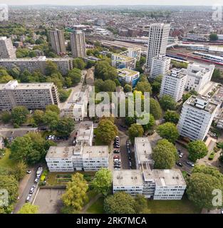 The Winstanley and York Road Estate comprises two large estates of predominantly public housing apartments in Battersea, London, Clapham Junction Stock Photo
