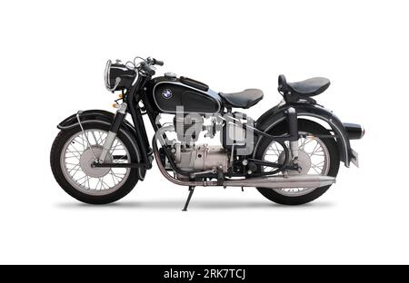 BMW R27 classic motorcycle side view isolated on white background Stock Photo