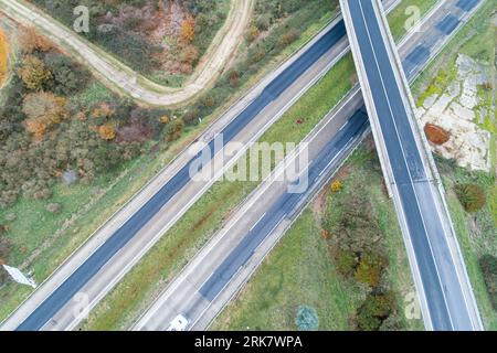 zenithal aerial drone view of a highway flyover Stock Photo