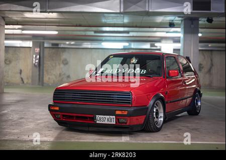 Red Volkswagen Golf Mk2 GTI, stance style, tastefully tuned Stock Photo