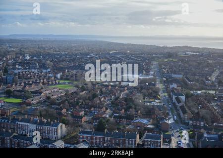 An aerial view of stunning Liverpool under the blue sky in UK Stock ...