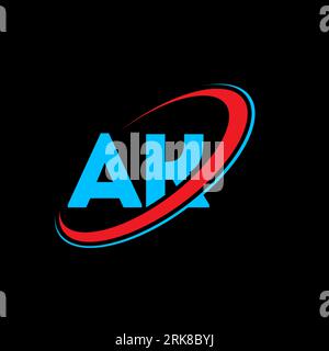 AK A K letter logo design. Initial letter AK linked circle uppercase monogram logo red and blue. AK logo, A K design. ak, a k Stock Vector