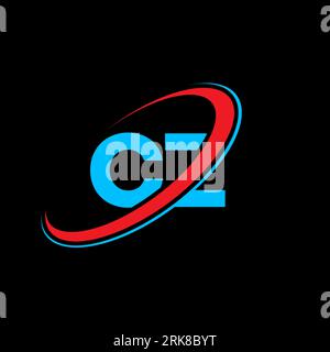 CZ C Z letter logo design. Initial letter CZ linked circle uppercase monogram logo red and blue. CZ logo, C Z design. cz, c z Stock Vector