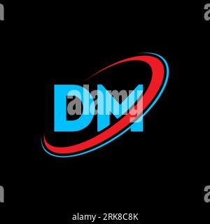DM D M letter logo design. Initial letter DM linked circle uppercase monogram logo red and blue. DM logo, D M design. dm, d m Stock Vector