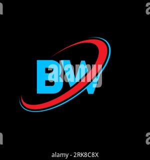 BW B W letter logo design. Initial letter BW linked circle uppercase monogram logo red and blue. BW logo, B W design. bw, b w Stock Vector