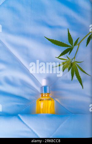 CBD oil, cannabinoid sleeping pill for improving sleep, calmness. Stock Photo