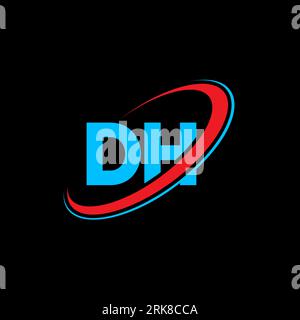 DH D H letter logo design. Initial letter DH linked circle uppercase monogram logo red and blue. DH logo, D H design. dh, d h Stock Vector