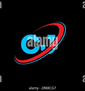 CJ C J letter logo design. Initial letter CJ linked circle uppercase monogram logo red and blue. CJ logo, C J design. cj, c j Stock Vector