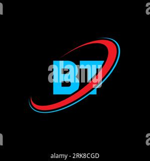 BT B T letter logo design. Initial letter BT linked circle uppercase monogram logo red and blue. BT logo, B T design. bt, b t Stock Vector