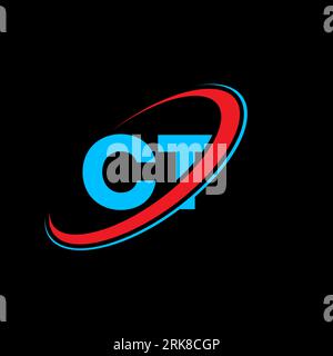 CT C T letter logo design. Initial letter CT linked circle uppercase monogram logo red and blue. CT logo, C T design. ct, c t Stock Vector