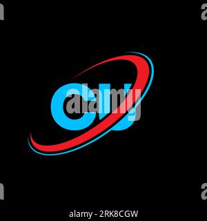 CU C U letter logo design. Initial letter CU linked circle uppercase monogram logo red and blue. CU logo, C U design. cu, c u Stock Vector
