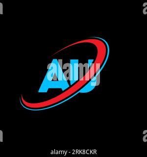 AU A U letter logo design. Initial letter AU linked circle uppercase monogram logo red and blue. AU logo, A U design. au, a u Stock Vector