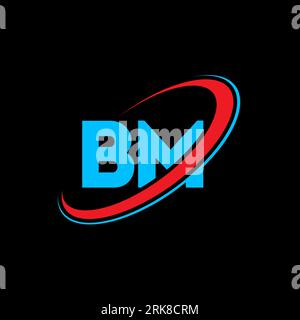 BM B M letter logo design. Initial letter BM linked circle uppercase monogram logo red and blue. BM logo, B M design. bm, b m Stock Vector