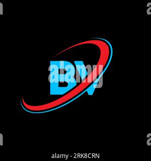 BV B V letter logo design. Initial letter BV linked circle uppercase monogram logo red and blue. BV logo, B V design. bv, b v Stock Vector