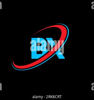 BX B X letter logo design. Initial letter BX linked circle uppercase monogram logo red and blue. BX logo, B X design. bx, b x Stock Vector