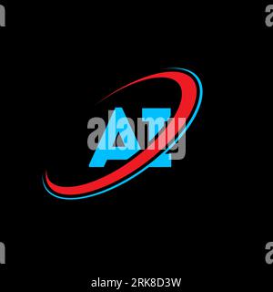 AI A I letter logo design. Initial letter AI linked circle uppercase monogram logo red and blue. AI logo, A I design. ai, a i Stock Vector