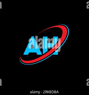 AH A H letter logo design. Initial letter AH linked circle uppercase monogram logo red and blue. AH logo, A H design. ah, a h Stock Vector