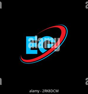 EG E G letter logo design. Initial letter EG linked circle uppercase monogram logo red and blue. EG logo, E G design. eg, e g Stock Vector