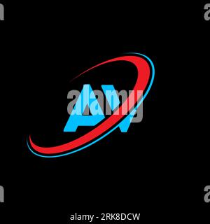 AV A V letter logo design. Initial letter AV linked circle uppercase monogram logo red and blue. AV logo, A V design. av, a v Stock Vector