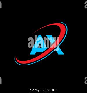 AX A X letter logo design. Initial letter AX linked circle uppercase monogram logo red and blue. AX logo, A X design. ax, a x Stock Vector