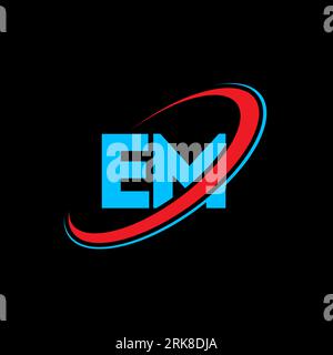 EM E M letter logo design. Initial letter EM linked circle uppercase monogram logo red and blue. EM logo, E M design. em, e m Stock Vector