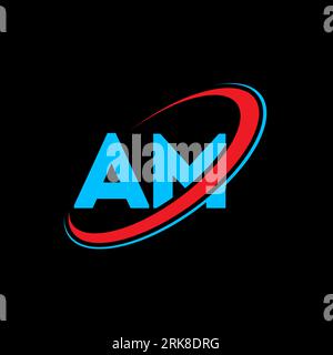 AM A M letter logo design. Initial letter AM linked circle uppercase monogram logo red and blue. AM logo, A M design. am, a m Stock Vector