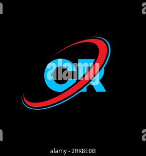 CR C R letter logo design. Initial letter CR linked circle uppercase monogram logo red and blue. CR logo, C R design. cr, c r Stock Vector