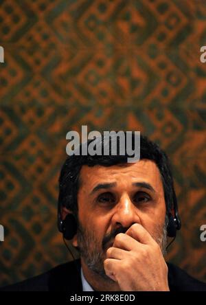 Iranian President Mahmoud Ahmadinejad holds a news conference at the U ...