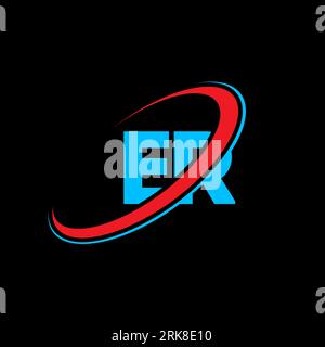ER E R letter logo design. Initial letter ER linked circle uppercase monogram logo red and blue. ER logo, E R design. er, e r Stock Vector