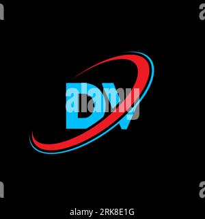 DV D V letter logo design. Initial letter DV linked circle uppercase monogram logo red and blue. DV logo, D V design. dv, d v Stock Vector