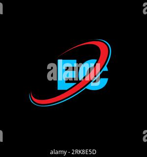 EC E C letter logo design. Initial letter EC linked circle uppercase monogram logo red and blue. EC logo, E C design. ec, e c Stock Vector