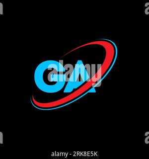 GA G A letter logo design. Initial letter GA linked circle uppercase monogram logo red and blue. GA logo, G A design. ga, g a Stock Vector