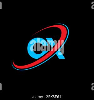 CX C X letter logo design. Initial letter CX linked circle uppercase monogram logo red and blue. CX logo, C X design. cx, c x Stock Vector
