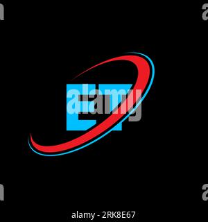 ET E T letter logo design. Initial letter ET linked circle uppercase monogram logo red and blue. ET logo, E T design. et, e t Stock Vector