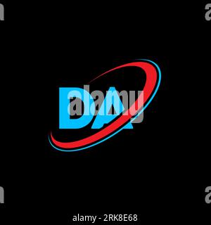 DA D A letter logo design. Initial letter DA linked circle uppercase monogram logo red and blue. DA logo, D A design. da, d a Stock Vector
